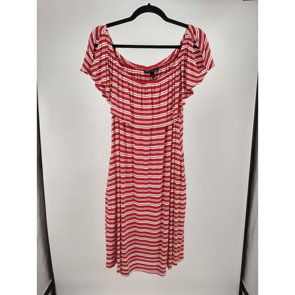 Lane Bryant A-Line Dress Plus 14/16 Striped‎ Cutout Off The Shoulder Red White - Picture 1 of 7